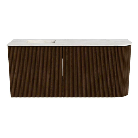 Mondiaz JOYA-DLUX 91.6cm toiletmeubel - ronding rechts kleur Walnut - Wastafel FAYE positie Links Zonder kraangat kleur Ostra. SW1422612