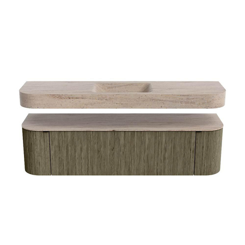 MONDIAZ THOR-DLUX Meuble de salle de bains 170cm arrondi gauche + droite couleur Shadow avec 1 tiroir et 2 portes. Vasque suspendue CLOUD Milieu sans trou de robinet couleur Saba. SW1465730