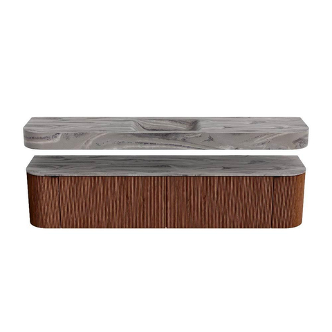 MONDIAZ THOR-DLUX 200cm meuble de salle de bains arrondi gauche + droite couleur Ruby avec 2 tiroirs et 2 portes. Vasque suspendue CLOUD Milieu sans trou de robinet couleur Sombra. SW1467284