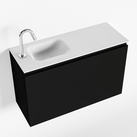 MONDIAZ OLAN Toiletmeubel 80x30x40cm met 1 kraangaten 1 lades urban mat Wastafel Lex links Solid Surface Wit SW473219