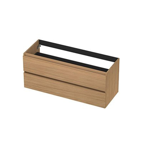 INK Wastafelonderkast - 120x45x52cm - 2 lades - greeploos - met houten keerlijst - MDF - Blank eiken SW1239083