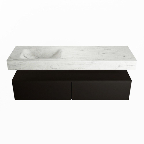 Mondiaz ALAN-DLUX Ensemble de meuble - 150cm - meuble Urban mat - 2 tiroirs - Lavabo Cloud Opalo suspendu - vasque Gauche - 0 trous de robinet SW806333
