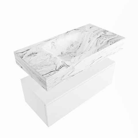 Mondiaz ALAN-DLUX Ensemble de meuble - 90cm - meuble Talc mat - 1 tiroir - Lavabo Cloud Glace suspendu - vasque Centre - 0 trous de robinet SW804872