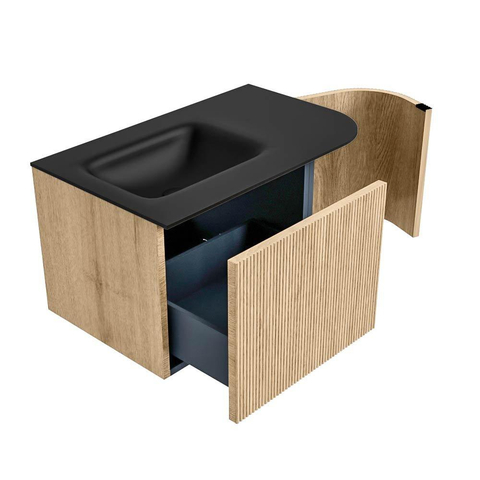 MONDIAZ KURVE Meuble de salle de bains 75 cm avec module 25 R couleur Oak avec 1 tiroir et 1 porte. Lavabo GRUNNE gauche sans trou de robinet Urban. SW1138344
