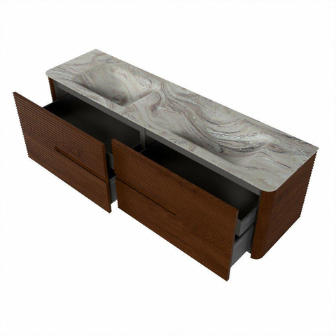 Mondiaz CIRO-DLUX Meuble de salle de bains - 170x45x50cm - Plan vasque solid surface Glace - 2 vasques Double - 2 trous de robinetterie - 4 tiroirs - Ruby SW1531697