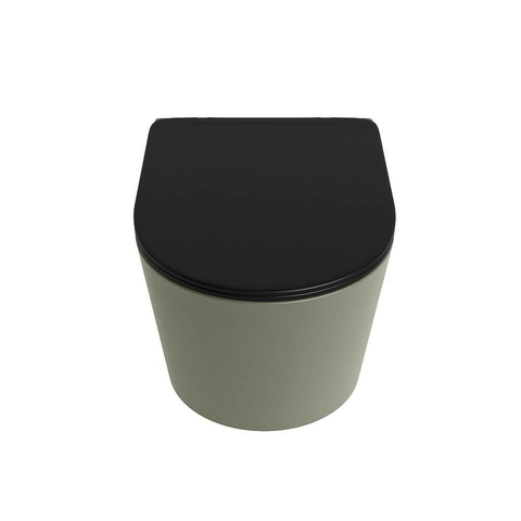 Mondiaz LAVIE hangtoilet – spoelrandloos – 36 x 53 cm – met softclose zitting – Army (groen), zitting Urban (zwart) SW1208739