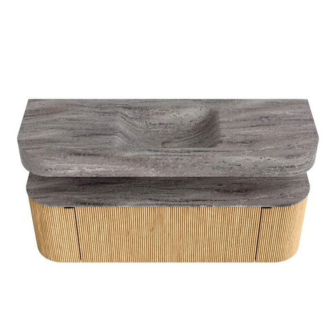 MONDIAZ THOR-DLUX Meuble de salle de bains 140cm arrondi gauche + droite couleur Oak avec 1 tiroir et 2 portes. Vasque suspendue CLOUD Centre sans trou de robinet couleur Oza. SW1464237