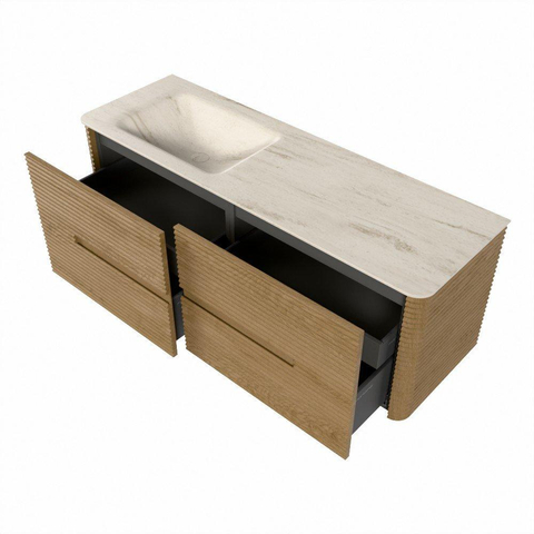 Mondiaz CIRO-DLUX Ensemble de meubles de salle de bains - 140x45x50cm - lavabo en résine minérale Meli - 1 vasque à gauche - sans trous de robinetterie - 4 tiroirs - Chêne SW1531393