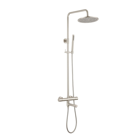 Fortifura Calvi Regendoucheset - thermostatisch - 25cm hoofddouche - metalen slang - staaf handdouche - draaibare baduitloop - Geborsteld RVS PVD SW1592506