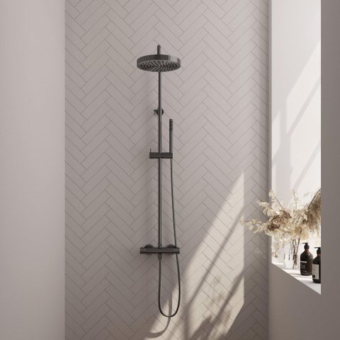 BRAUER Stripe Opbouw Thermostatische Regendouche - SET 01 - 25cm hoofddouche - staaf handdouche - doucheslang - gunmetal geborsteld PVD SW1434974