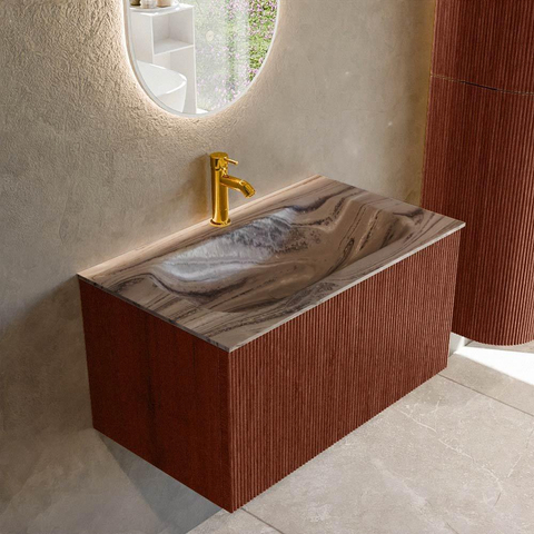 MONDIAZ KURVE-DLUX 80cm badmeubel kleur Ruby met 1 lade en 0 deuren. Wastafel BIG SMALL Midden 1 kraangat Sombra. SW1433938