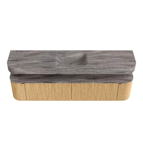 MONDIAZ THOR-DLUX 200cm meuble de salle de bains arrondi gauche + droite couleur Oak avec 2 tiroirs et 2 portes. Vasque suspendue CLOUD Milieu 1 trou de robinet couleur Oza. SW1467187