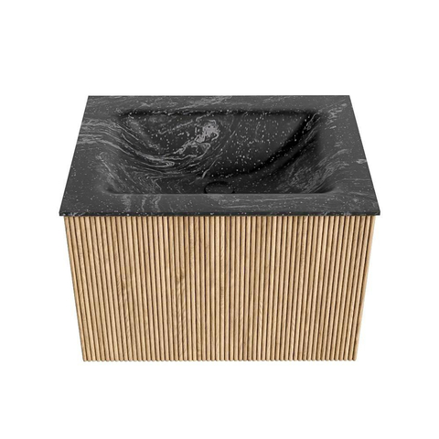 MONDIAZ KURVE-DLUX Meuble de salle de bains 60 cm couleur Oak avec 1 tiroir. Lavabo CLOUD central 1 trou de robinet couleur Lava. SW1138115