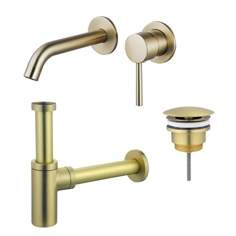 FugaFlow Eccelente Sobrado Slim Kit mitigeur lavabo - robinet encastrable - bonde nonobturable - siphon design - PVD Laiton brossé SW1124191