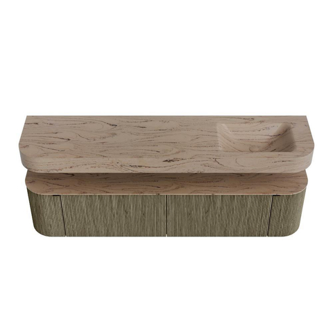 MONDIAZ THOR-DLUX Meuble de salle de bains 190cm arrondi gauche + droite couleur Shadow avec 2 tiroirs et 2 portes. Vasque suspendue CLOUD Droite 1 trou de robinet couleur Arena. SW1466608