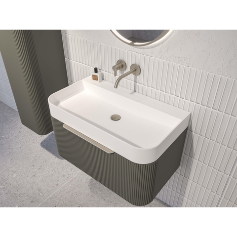 INK Concept R Meuble sous-lavabo - 80x45x35cm - 1 tiroir - poignées en applique - fraisées - coins arrondis - MDF laqué - béton mat vert SW1405405