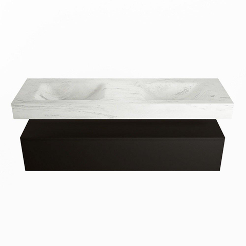 Mondiaz ALAN-DLUX Ensemble de meuble - 150cm - meuble Urban mat - 1 tiroir - Lavabo Cloud Opalo suspendu - vasque Gauche et droite - 2 trous de robinet SW806347