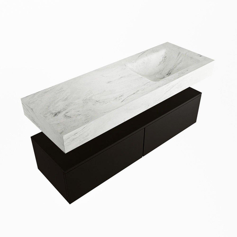 Mondiaz ALAN-DLUX Ensemble de meuble - 130cm - meuble Urban mat - 2 tiroirs - Lavabo Cloud Opalo suspendu - vasque Droite - 0 trous de robinet SW806311