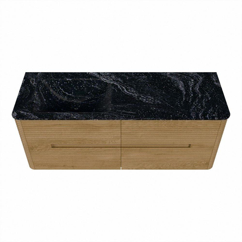 Mondiaz CIRO-DLUX Ensemble de meubles de salle de bains - 130x45x50cm - vasque solid surface Lava - 1 lavabo à gauche - 1 trou de robinet - 4 tiroirs - Chêne SW1531111