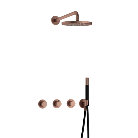 Hotbath Cobber IBS70 Regendoucheset - inbouw - 38.5cm wandarm - 20cm ronde hoofddouche - staafhanddouche - PVD - koper geborsteld SW677771