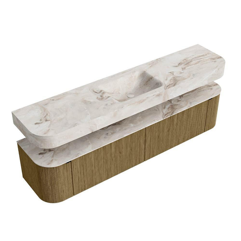 MONDIAZ THOR-DLUX Meuble de salle de bains - 200cm - arrondi gauche + droite - couleur Dusk - 2 tiroirs et 2 portes - Vasque suspendue CLOUD Milieu 1 trou de robinet couleur Frappe SW1466834