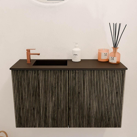 Mondiaz JOYA 70cm meuble de toilette - couleur Shadow - Vasque FAYE position Gauche 1 trou de robinet couleur Urban. SW1421471