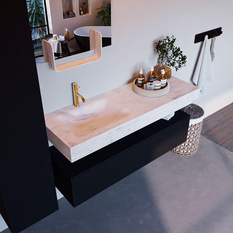 Mondiaz ALAN-DLUX Ensemble de meuble - 130cm - meuble Urban mat - 1 tiroir - Lavabo Cloud Ostra suspendu - vasque gauche - 1 trou de robinet SW807394