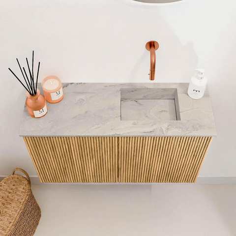 Mondiaz JOYA-DLUX Meuble de salle de bains 70cm - couleur Oak - Lavabo FAYE position Droite Sans trou de robinet couleur Glace SW1421952
