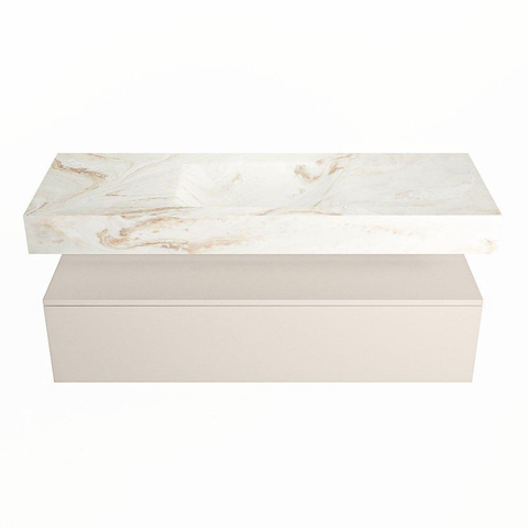 Mondiaz ALAN-DLUX Ensemble de meuble - 130cm - meuble Linen mat - 1 tiroir - Lavabo Cloud Frappe suspendu - vasque Centre - 0 trous de robinet SW804817