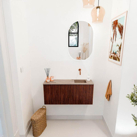 Mondiaz JOYA-DLUX 90cm toiletmeubel - kleur Ruby - Wastafel FAYE positie Rechts Zonder kraangat kleur Arena. SW1425282