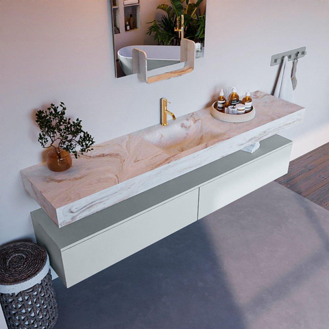 Mondiaz ALAN-DLUX Ensemble de meuble - 200cm - meuble Clay mat - 2 tiroirs - Lavabo Cloud Frappe suspendu - vasque Centre - 1 trou de robinet SW804849