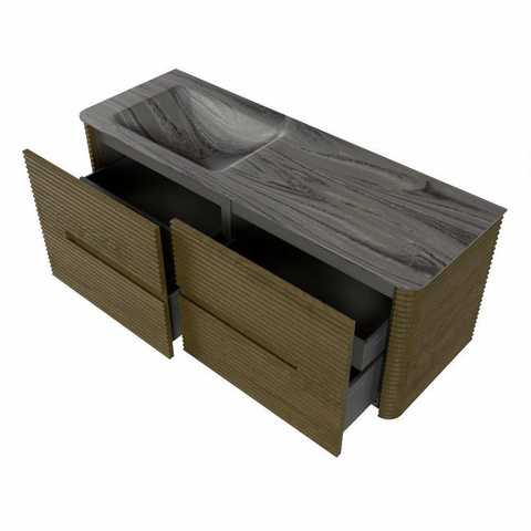 Mondiaz CIRO-DLUX Meuble de salle de bains - 130x45x50cm - Plan vasque solid surface Sombra - 1 lavabo à gauche - 1 trou de robinet - 4 tiroirs - Dusk SW1533389