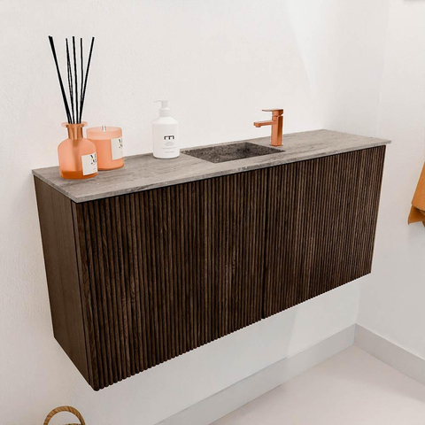 Mondiaz JOYA-DLUX Meuble de salle de bains 90cm - couleur Walnut - Vasque FAYE position Milieu 1 trou de robinet couleur Oza SW1424560