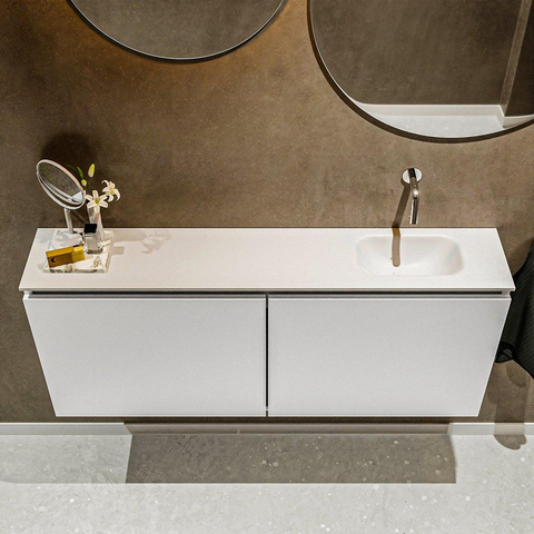 MONDIAZ TURE Toiletmeubel 120x23x50cm met 0 kraangaten 2 deuren talc mat Wastafel Eden rechts Solid Surface Wit SW474910
