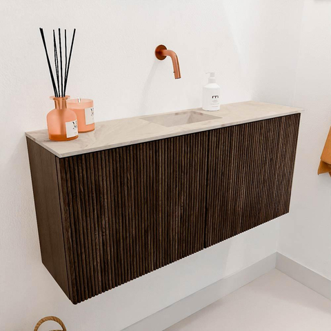 Mondiaz JOYA-DLUX 90cm meuble de salle de bains - couleur Walnut - Vasque FAYE position Milieu Sans trou de robinet couleur Frappe. SW1422294