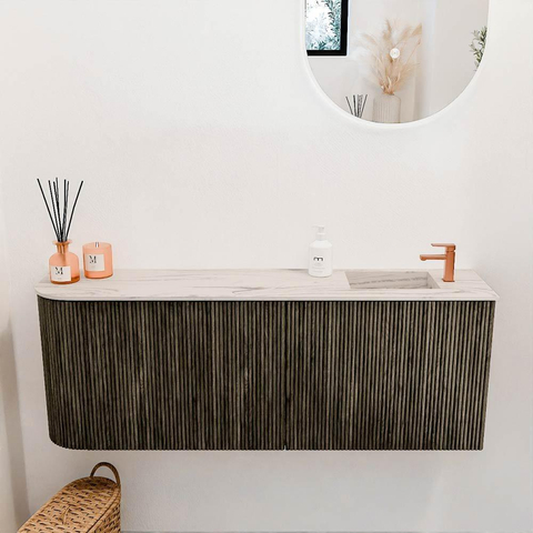 Mondiaz JOYA-DLUX 111.6cm toiletmeubel - ronding links kleur Shadow - Wastafel FAYE positie Rechts 1 kraangat kleur Nata. SW1424996