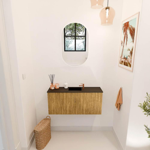 Mondiaz JOYA 90cm meuble de toilette - couleur Chêne - Vasque FAYE position Milieu 1 trou de robinet couleur Urban SW1421207