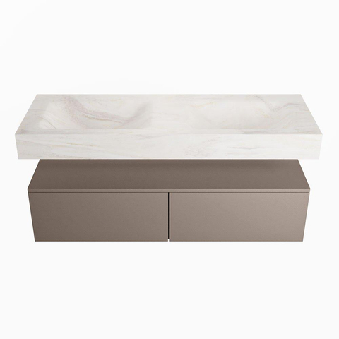 Mondiaz ALAN-DLUX Ensemble de meuble - 130cm - meuble Smoke mat - 2 tiroirs - Lavabo Cloud Ostra suspendu - vasque Gauche et droite - 0 trous de robinet SW807131