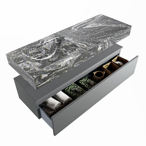 Mondiaz ALAN-DLUX Ensemble de meuble - 130cm - meuble Plata mat - 1 tiroir - Lavabo Cloud Lava suspendu - vasque Gauche - 1 trou de robinet SW808667