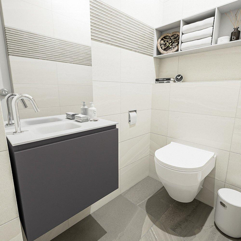 MONDIAZ OLAN Toiletmeubel 60x30x40cm met 1 kraangaten 1 lades dark grey mat Wastafel Lex links Solid Surface Wit SW473261