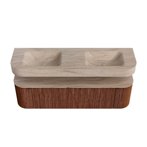 MONDIAZ THOR-DLUX 160cm meuble de salle de bains arrondi gauche + droite couleur Ruby avec 1 tiroir et 2 portes. Vasque suspendue CLOUD Double sans trou de robinet couleur Saba. SW1465365