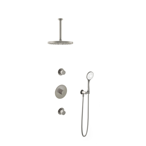Hotbath Buddy IBS - Regendoucheset - 30cm plafondarm - 30cm ronde hoofddouche - 3 standen handdouche - 2 stopkranen - geborsteld nikkel (RVS) SW298885