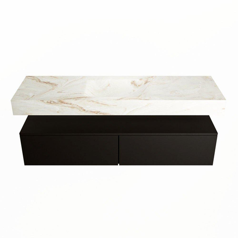 Mondiaz ALAN-DLUX Ensemble de meuble - 150cm - meuble Urban mat - 2 tiroirs - Lavabo Cloud Frappe suspendu - vasque Centre - 0 trous de robinet SW805745