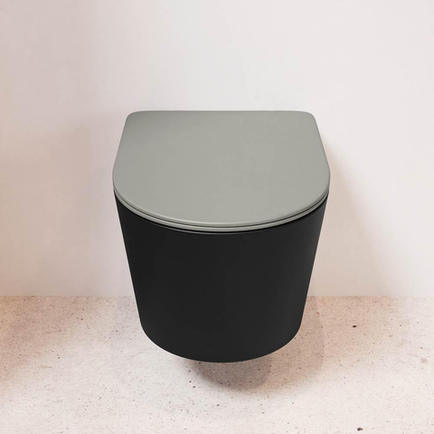 Mondiaz LAVIE hangtoilet – spoelrandloos – 36 x 53 cm – met softclose zitting – Urban (zwart), zitting Smoke (lichtbruin) SW1208736