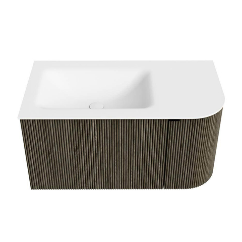 Mondiaz KURVE Ensemble de meuble de salle de bains - 85x46x40cm - 1 tiroir - 1 porte - lavabo solid surface - gauche - sans trou de robinet - Shadow SW1414196