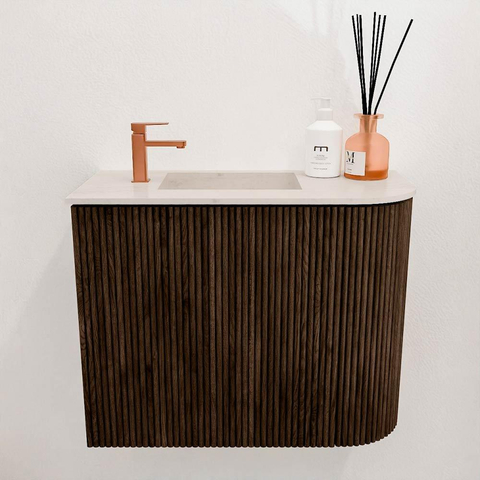 Mondiaz JOYA-DLUX 51.6cm toiletmeubel - ronding rechts kleur Walnut - Wastafel FAYE positie Links 1 kraangat kleur Meli. SW1424410