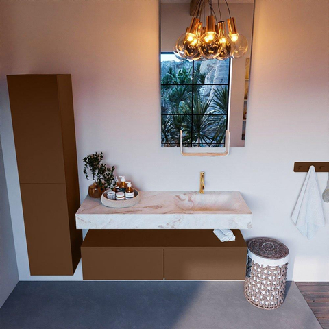 MONDIAZ ALAN - DLUX Badkamermeubelset - 130cm - onderkast - Rust - 2 lades - vrijhangende wastafel - wasbak rechts - 1 kraangat - Frappe SW804950