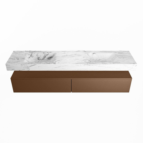 Mondiaz ALAN-DLUX Ensemble de meuble - 200cm - meuble Rust mat - 2 tiroirs - Lavabo Cloud Glace suspendu - vasque Gauche et droite - 2 trous de robinet SW805876