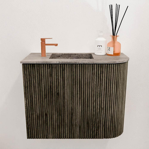Mondiaz JOYA-DLUX Meuble de toilette 51,6cm - arrondi droit couleur Shadow - Lavabo FAYE position Gauche 1 trou de robinet couleur Oza SW1425055