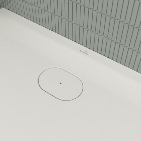 Villeroy & Boch Ecora douchebak - 140x100x3.5cm - afvoer korte zijde - stone white (wit) SW1559016